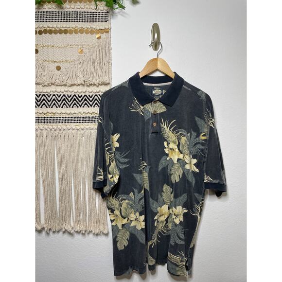 Vintage Men’s Tommy Bahama 100% Cotton Men’s Floral Polo Large - Picture 1 of 14